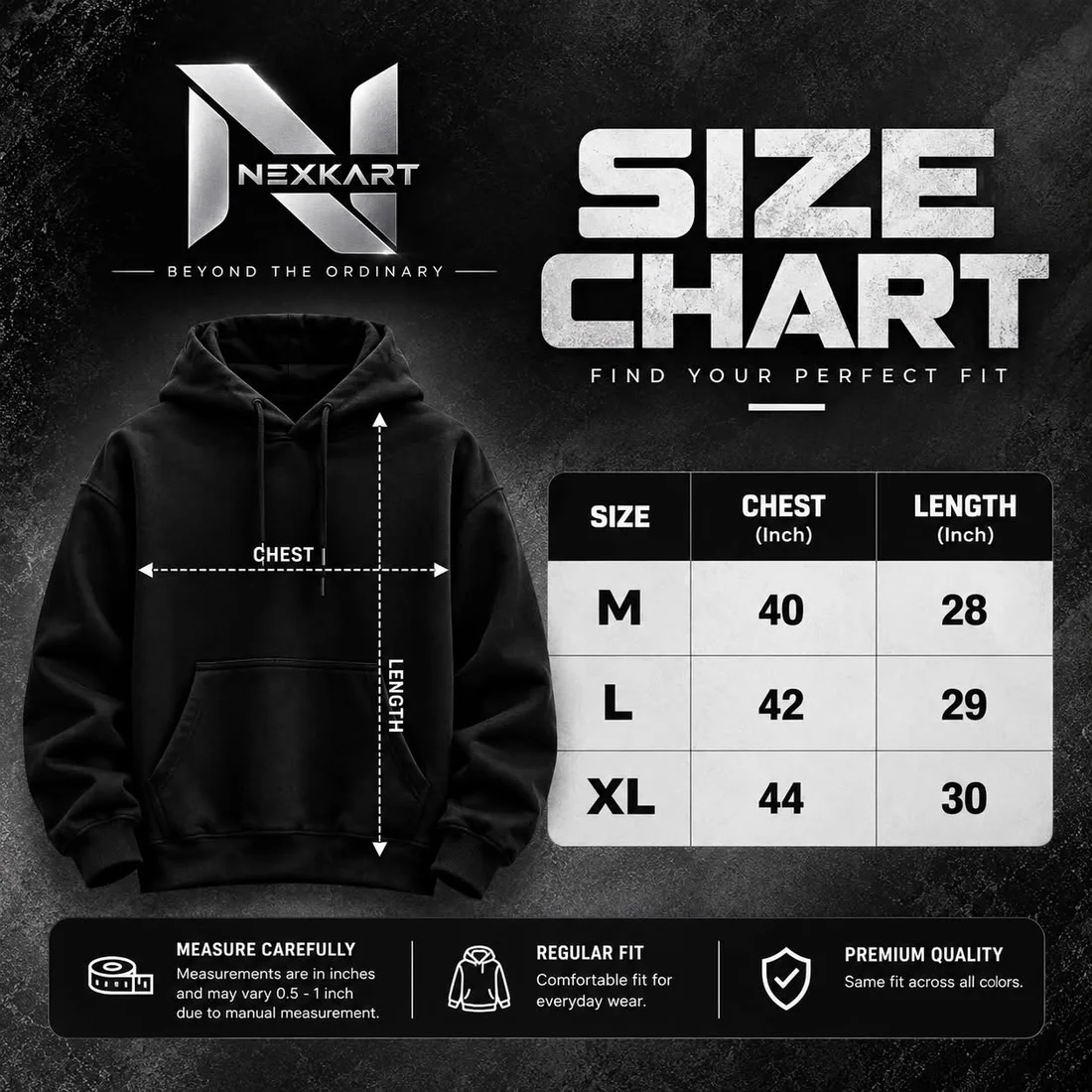 Hoodie size chart